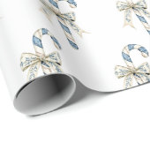 Blaue Creme Candy Canes Schleifen Weihnachten Geschenkpapier (Rolleneckpunkt)