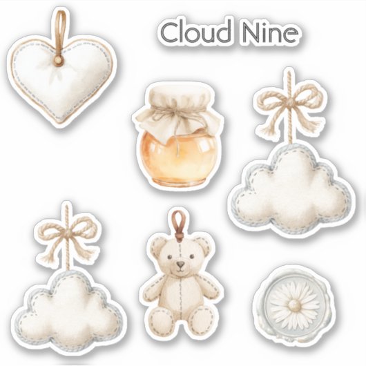 Blaue Creme Cloud Nine Baby Shower oder Einfach so Aufkleber (Vorderseite)