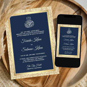 Blaue Creme Damaskus islamische Hochzeit Einladung