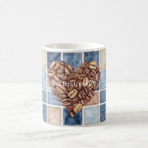 Blaue Creme-Faux-Denim-Jeans Erstes Kaffeebohnen-H Kaffeetasse