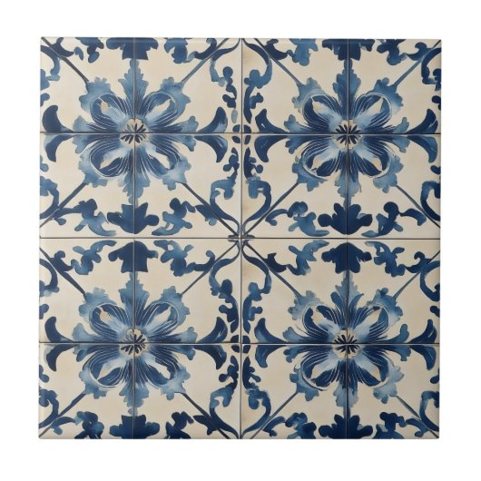 Blaue Creme Fliese (Vorderseite)