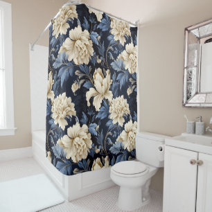 Blaue Creme floral Moderne Duschvorhang