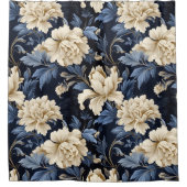 Blaue Creme floral Moderne Duschvorhang (Vorderseite)