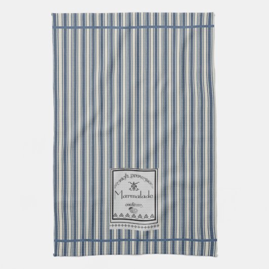 Blaue Creme, französisches Stripes-Marmelade-Label Geschirrtuch (Vertikal)