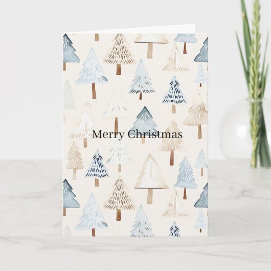 Blaue Creme gemütliche Weihnachtsbäume Karte (Vorderseite)