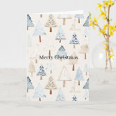 Blaue Creme gemütliche Weihnachtsbäume Karte (Gelbe Blume)