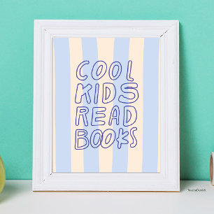 Blaue Creme gestreifte coole Kids lesen Bücher Kin Poster