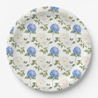 Blaue & Creme Hortensien Blumen Party Teller aus P