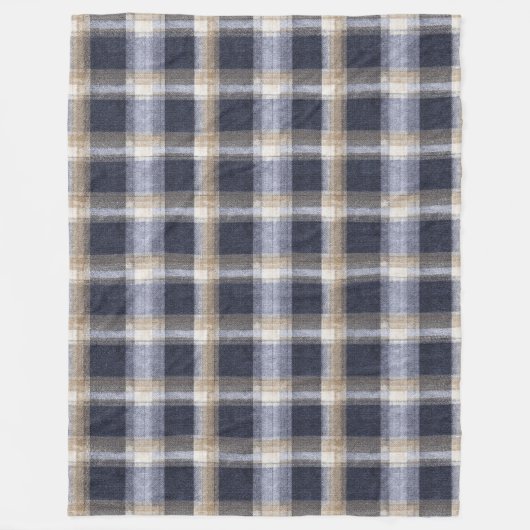 Blaue Creme Karierte Streifen Fleecedecke (Vorderseite)
