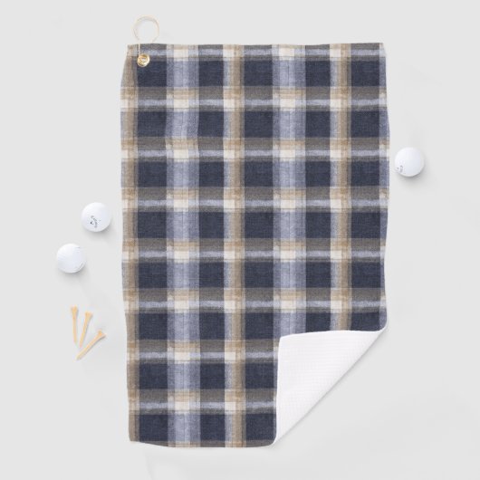 Blaue Creme Karierte Streifen Golfhandtuch (Insitu)