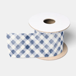 Blaue Creme Karierte Streifen Satinband