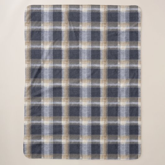 Blaue Creme Karierte Streifen Sherpadecke (Vorderseite)