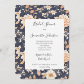 Blaue Creme Peach Floral Brautparty Einladung (Vorne/Hinten)