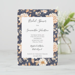 Blaue Creme Peach Floral Brautparty Einladung