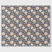 Blaue Creme Peach Floral Geschenkpapier (Flach)