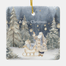 Blaue Creme Santa Schnee Weihnachtsbäume Keramikornament