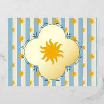 Blaue Creme-Sonnenstrahl-Goldfolie-Postkarte