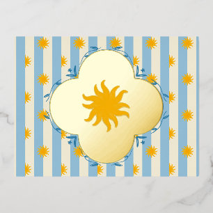 Blaue Creme-Sonnenstrahl-Goldfolie-Postkarte Folien Feiertagspostkarte