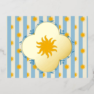 Blaue Creme-Sonnenstrahl-Goldfolie-Postkarte Folien Feiertagspostkarte