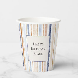 Blaue Creme Streifen Geburtstag Pappbecher