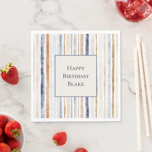 Blaue Creme Streifen Geburtstag Serviette (Beispiel)
