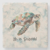 Blaue Creme Traum Meeresschildkröte Steinuntersetzer (Vorderseite)