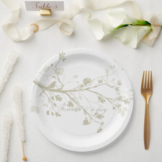 Blaue Creme-Vogel-Zweig-Blumen-Hochzeit Pappteller (Hochzeit)