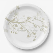 Blaue Creme-Vogel-Zweig-Blumen-Hochzeit Pappteller (Vorderseite)
