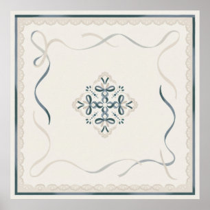 Blaue Creme-Volksband-Ornament Minimal Poster