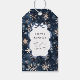 Blaue Creme Weihnachts-Schneeflocken Geschenkanhänger
