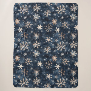 Blaue Creme Weihnachts-Schneeflocken Sherpadecke