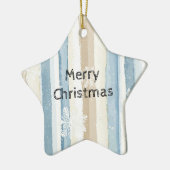 Blaue Creme WeihnachtsStreifen Schneeflocken Keramik Ornament (Links)