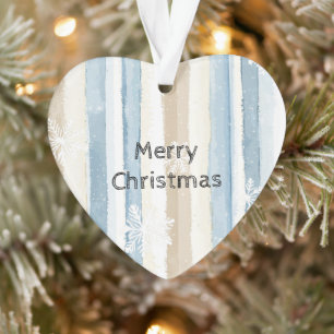 Blaue Creme WeihnachtsStreifen Schneeflocken Ornament
