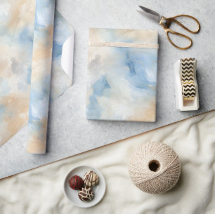 Blaue Creme Weiße Abstrakte Geburtstagsfeier Geschenkpapier