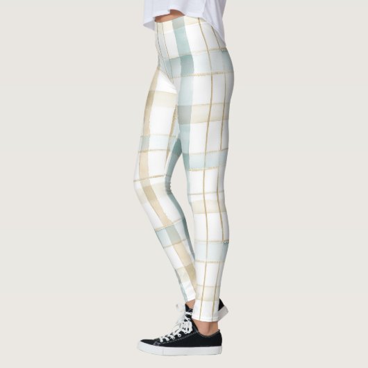 Blaue Creme Weiße Karos Leggings (Links)