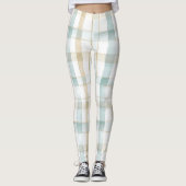 Blaue Creme Weiße Karos Leggings (Vorderseite)