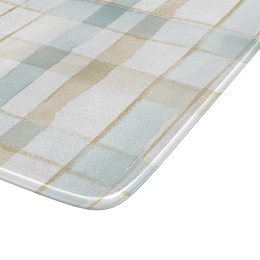 Blaue Creme Weißes Kariertes Brautparty Schneidebrett (Ecke)