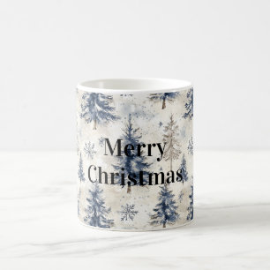 Blaue Creme Winter Weihnachtsbäume Schneeflocken Kaffeetasse