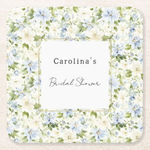 Blaue cremefarbene Floral-Braut-Shower Rechteckiger Pappuntersetzer