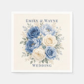 Blaue & cremefarbene Rosen Hochzeit Serviette (Vorderseite)