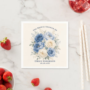 Blaue & cremefarbene Rosen Hochzeitsdusche Serviette
