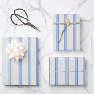 Blaue & cremefarbene Streifen Geschenkpapier Set