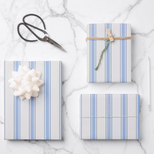 Blaue & cremefarbene Streifen Geschenkpapier Set (Vorderseite)