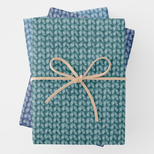 Blaue Crochet Garn Muster Geschenkpapier Set (Beispiel)