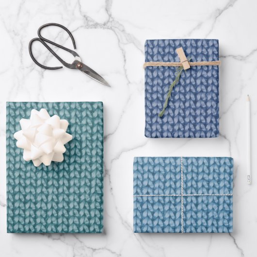 Blaue Crochet Garn Muster Geschenkpapier Set (Vorderseite)