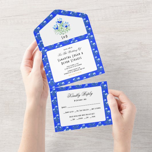 Blaue Crocuse-Blume - Einladung zur Hochzeit (Abreißen)