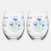 Blaue Crocuses Stemless Wine Glasses Weinglas Ohne Stiel (Rückseite)