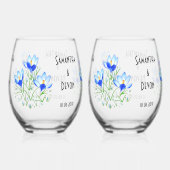 Blaue Crocuses Stemless Wine Glasses Weinglas Ohne Stiel (Links)