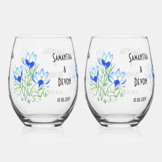 Blaue Crocuses Stemless Wine Glasses Weinglas Ohne Stiel (Links)