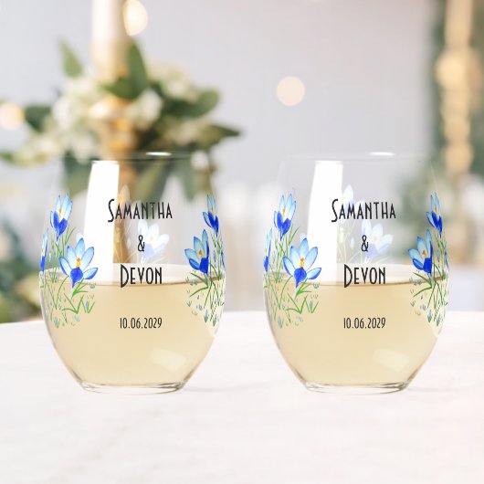 Blaue Crocuses Stemless Wine Glasses Weinglas Ohne Stiel (Insitu (Hochzeit))